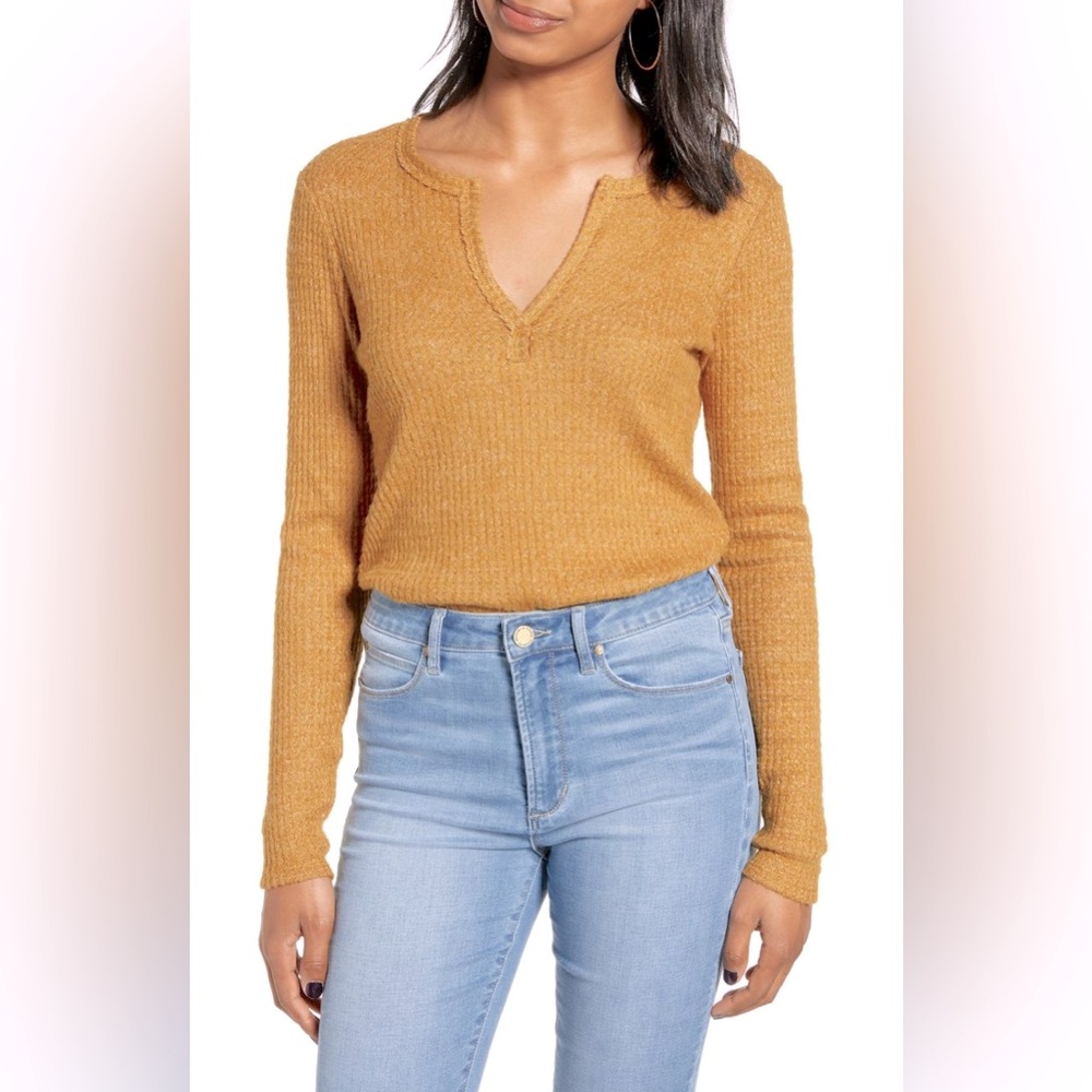 Socialite Long Sleeve Waffle Knit Thermal Henley Top